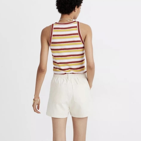 Madewell High Rise Camp Shorts Women's Cream Pockets Herringbone Weave Size M - Picture 2 of 7